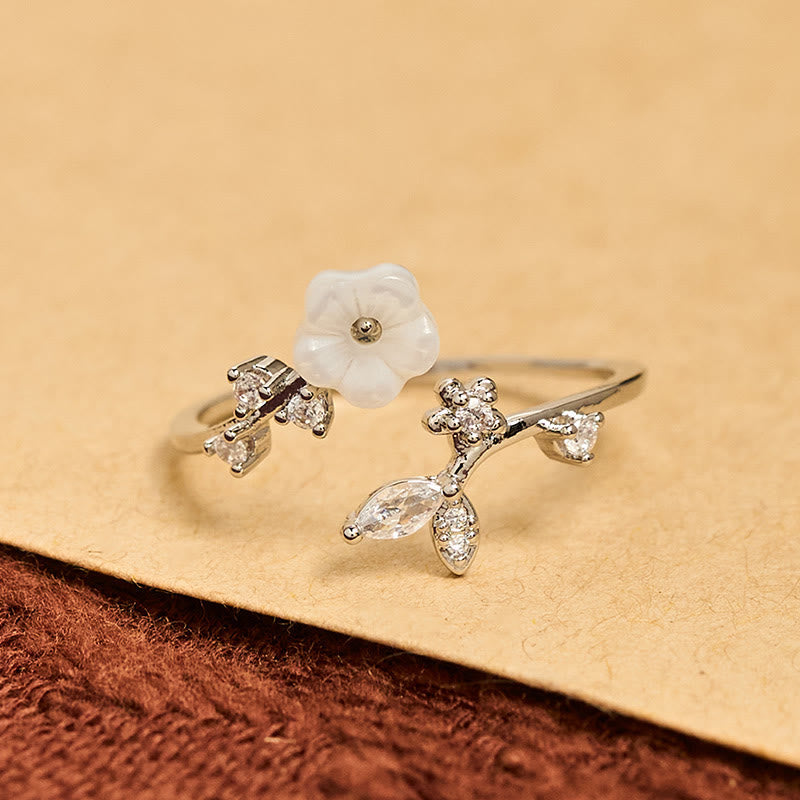 Ring Kupfer Weiße Blume – Heilung schöner Kristall eleganter Schmuck