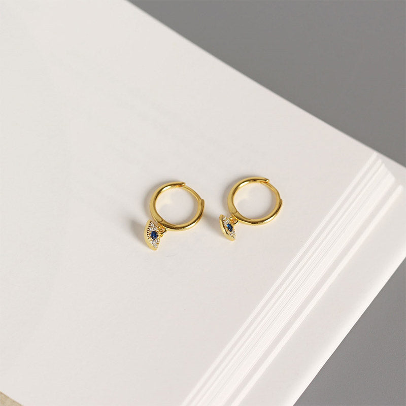 Evil Eye Ohrringe Gold Creolen mit blauem Stein Schutz Schmuck