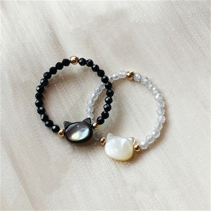 Ring Tridacna Katze Segen Schmuck Paar schwarz weiß Glück