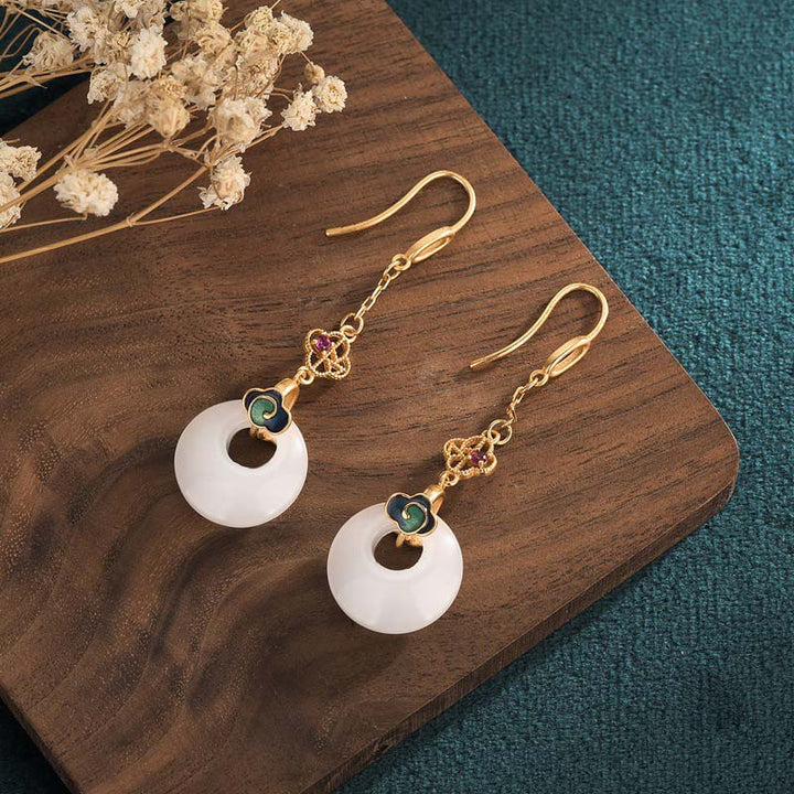 Ohrringe Weißer Jade Tropfen – Segen Gold Boho spiritueller Schmuck