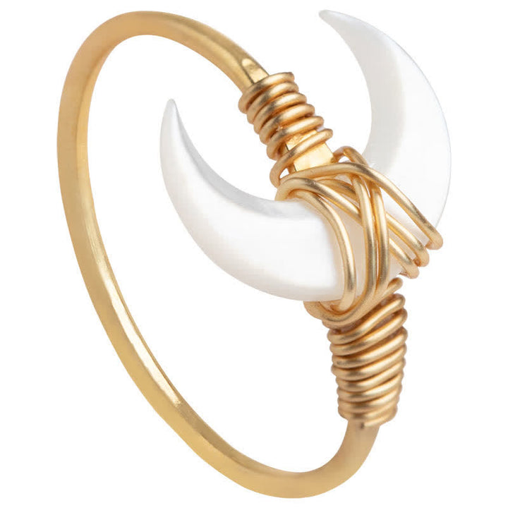Ring 14K Gold Tridacna Mond Segen Glück Schutz eleganter Schmuck