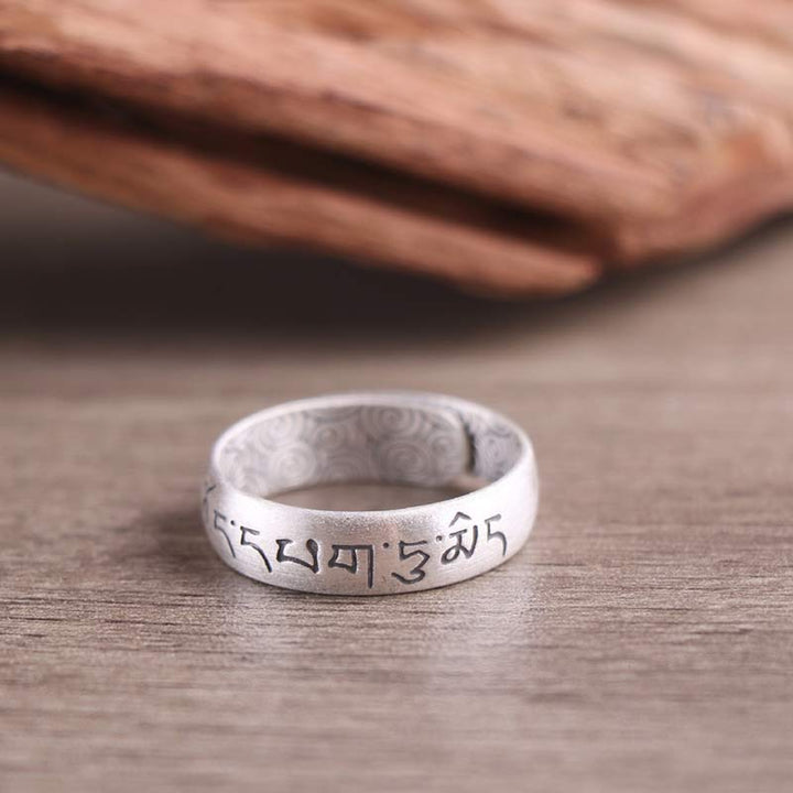 Silber Ring mit Lotus Elefant Wahrheitsworte Segen Schutz Symbol