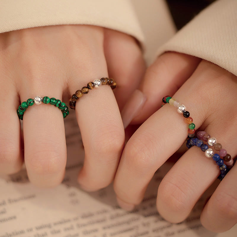 Ring 925 Silber mit Jade Onyx Segen Perlenringe mehrfarbig getragen