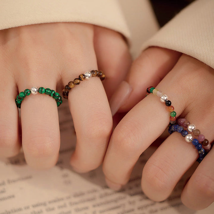Ring 925 Silber mit Jade Onyx Segen Perlenringe mehrfarbig getragen