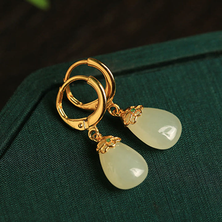Ohrringe Grüner Chalcedon Tropfen – Stärke Gold Boho Schmuck spirituell