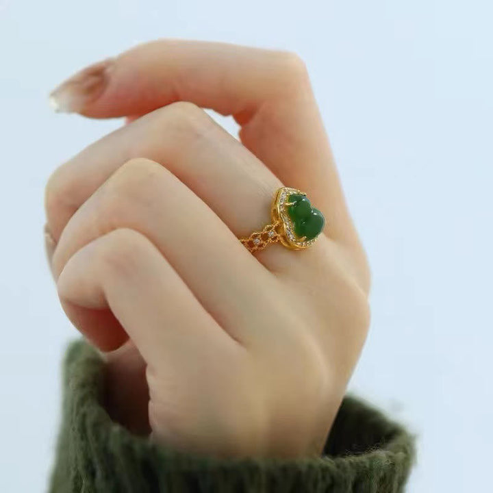 Ring Kupfer Grüner Chalzedon Wohlstand Feng Shui Schutz Fingerring