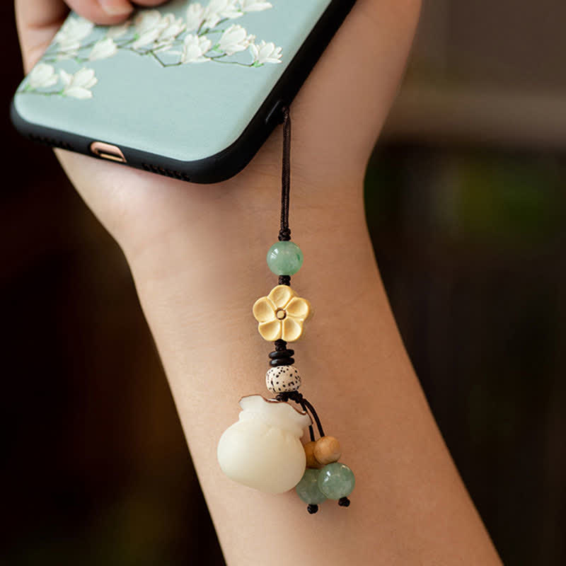 Schlüsselanhänger Bodhi Geldsack Wohlstand Jade Blume Glücksbringer spirituell Handy