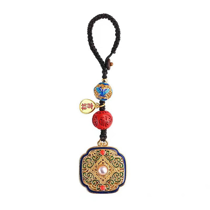 Schlüsselanhänger Fu Ruyi Glücksbringer Cloisonné Perle Zinnober Feng Shui Wohlstand