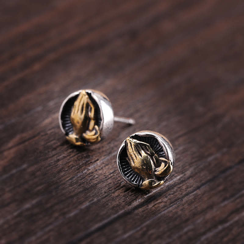 Namaste Ohrringe Sterlingsilber Gold Hände Boho Schmuck spirituell Ohrstecker