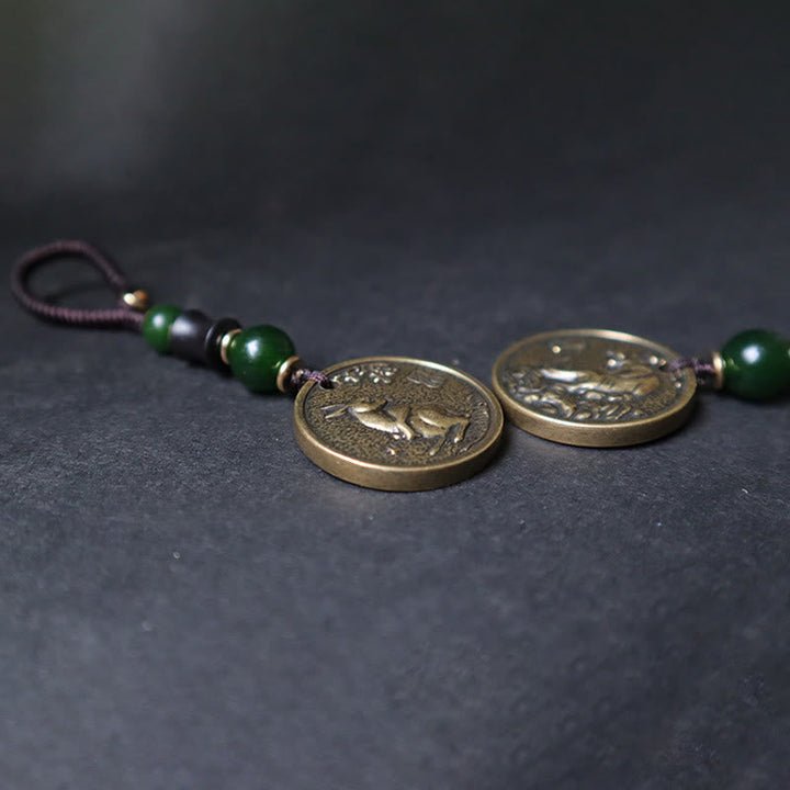 Schlüsselanhänger Pferd Bagua Kupfer Feng Shui Glücksbringer Jade Perlen spirituell