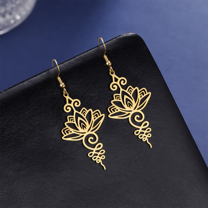 Lotus Ohrringe Edelstahl Gold filigran Boho Schmuck spirituell Ohrhänger