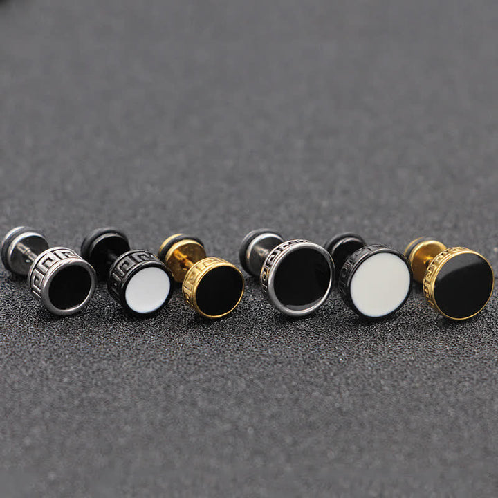 Ohrringe Titanstahl Stecker schwarz gold silber griechisches Muster Herren Schmuck
