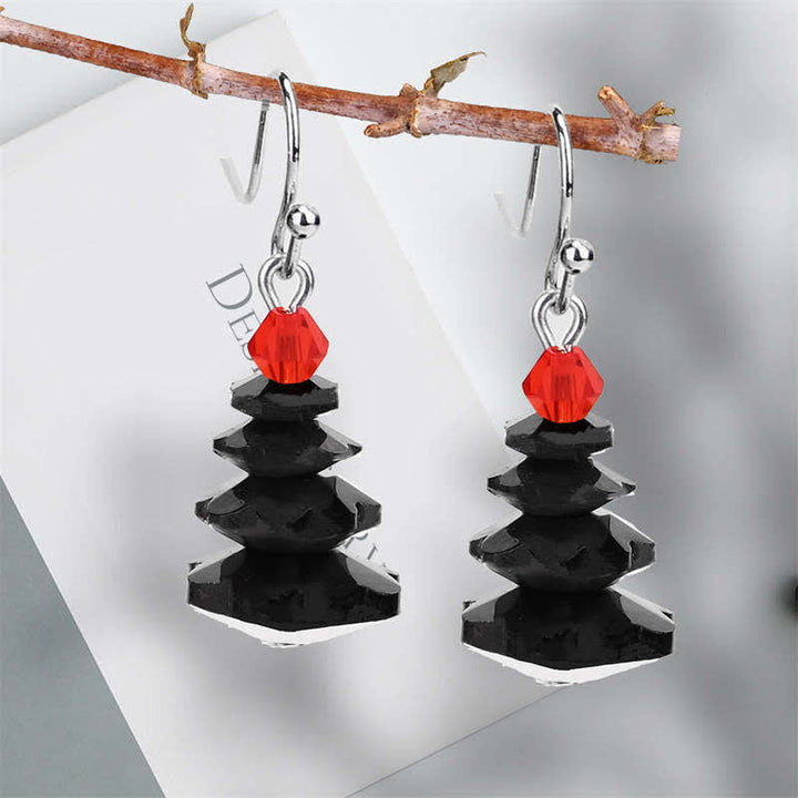 Ohrringe Amethyst Weihnachtsbaum schwarz rot Silber Boho Schmuck festlich Ohrhänger