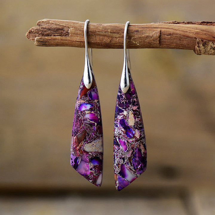Ohrringe Kaiserstein Geometrisch Anti-Stress lila Silber Boho Schmuck spirituell Ohrhänger