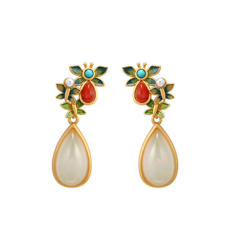 Ohrringe Jade Achat Schmetterling Gold Tropfen Boho Schmuck spirituell