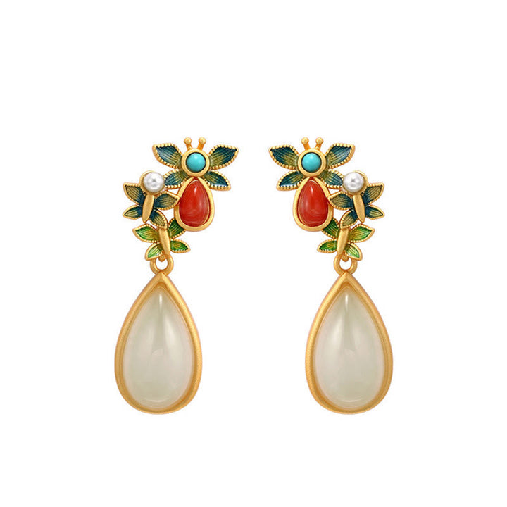 Ohrringe Jade Achat Schmetterling Gold Tropfen Boho Schmuck spirituell