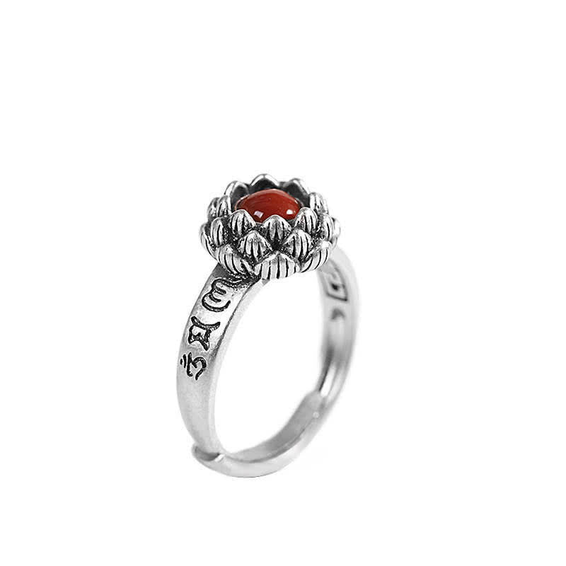 925er Silber Ring mit rotem Achat Lotus Blüte Schutz
