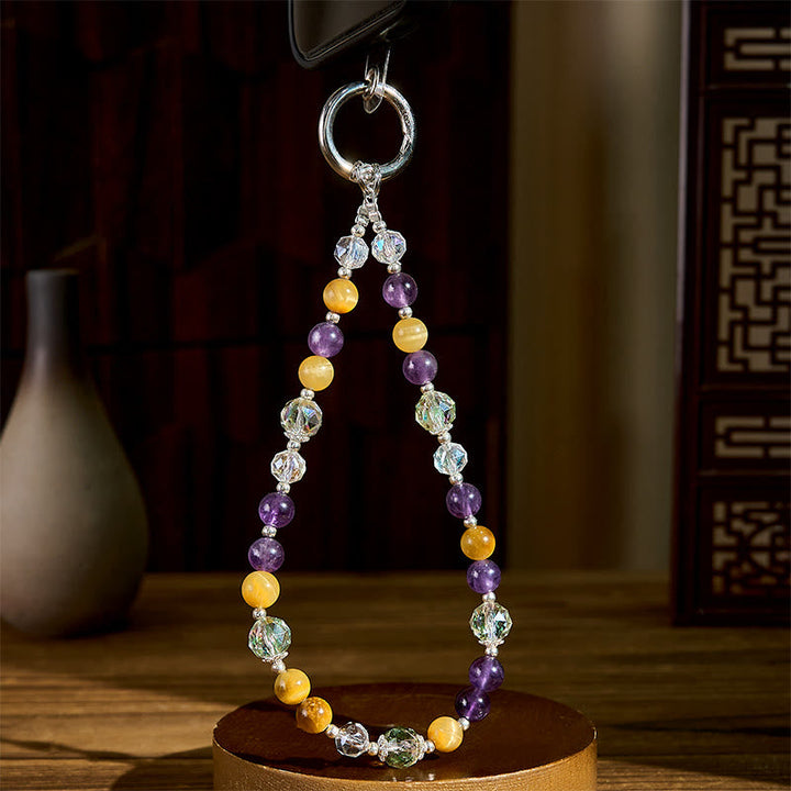 Schlüsselanhänger Amethyst Tigerauge – Balance mit Kristallperlen Feng Shui Glücksbringer