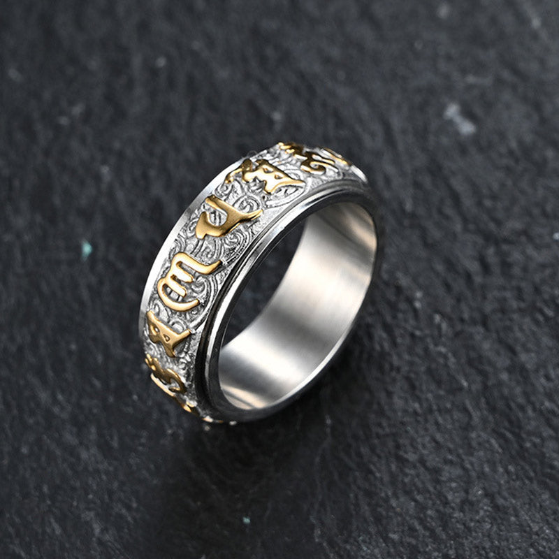 Ring Titanstahl Sechs Wahrheitsworte Balance Ruhe buddhistische Schrift