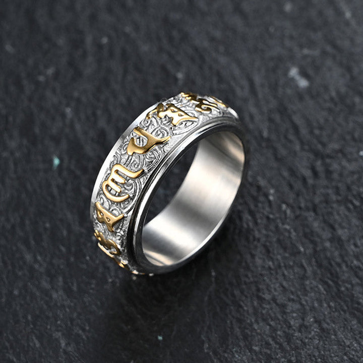 Ring Titanstahl Sechs Wahrheitsworte Balance Ruhe buddhistische Schrift
