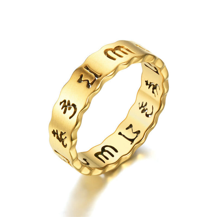 Ring Titanstahl Tibetisches Om Mani Padme Hum – Balance Golden