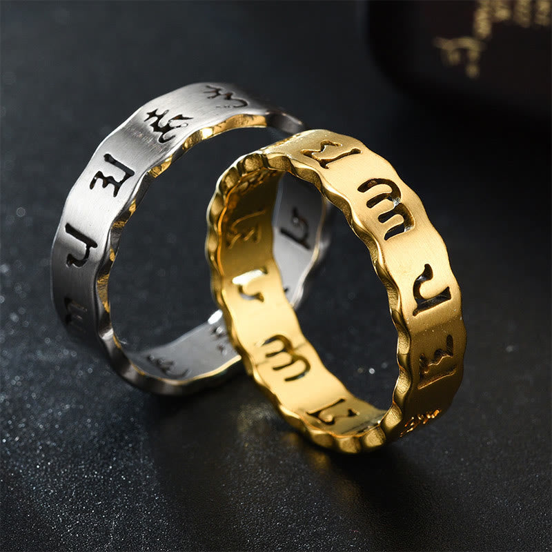 Titanstahl Ring Tibetisches Om Mani Padme Hum Balance Schutz Glück