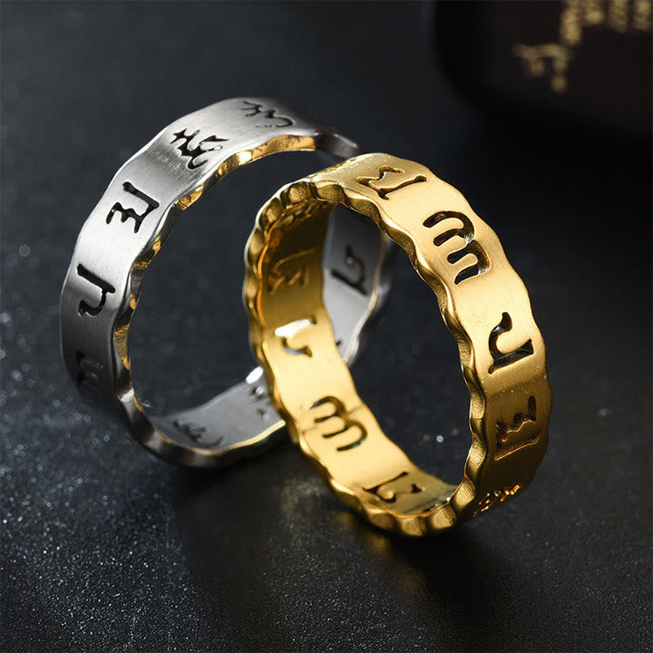 Titanstahl Ring Tibetisches Om Mani Padme Hum Balance Schutz Glück