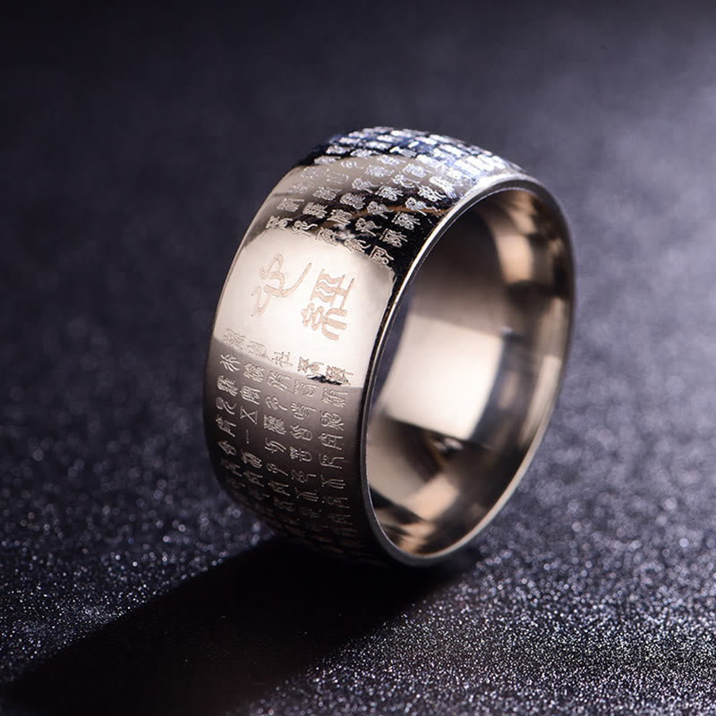 Ring Titanstahl Tibetisches Siegel Herzsutra – Balance Silvery