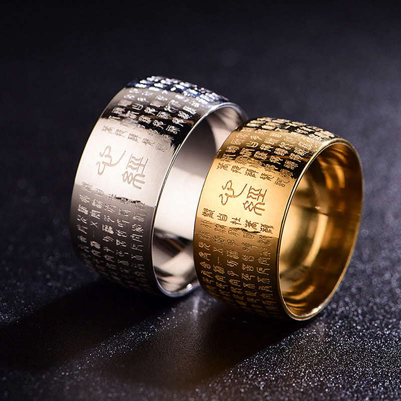 Ring Titanstahl Tibetisches Siegel Herzsutra Balance Unisex Schmuck