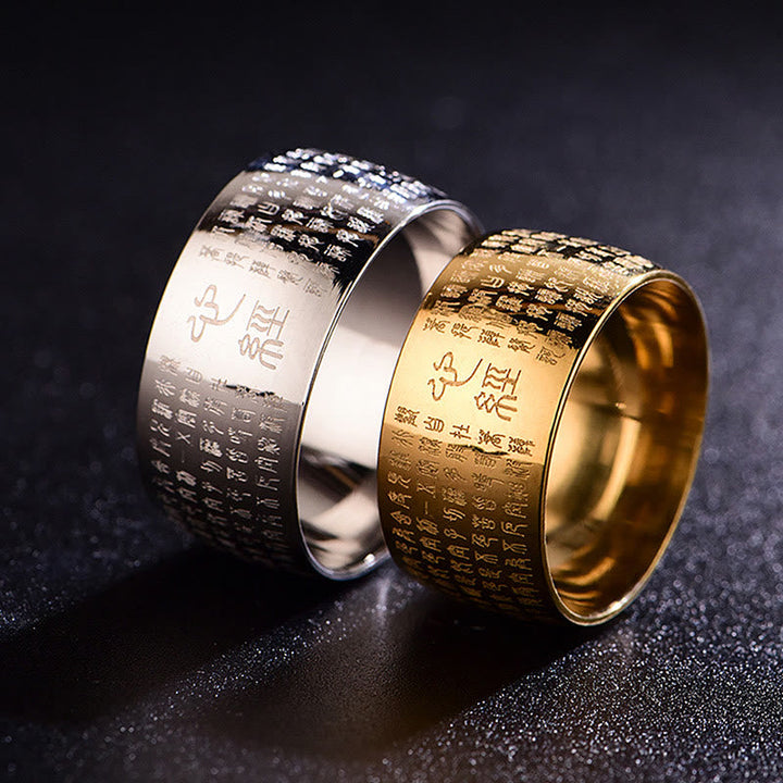 Ring Titanstahl Tibetisches Siegel Herzsutra Balance Unisex Schmuck