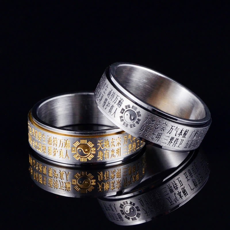 Titanstahl Ring Yin Yang Bagua Balance Feng Shui Schutz Schmuck