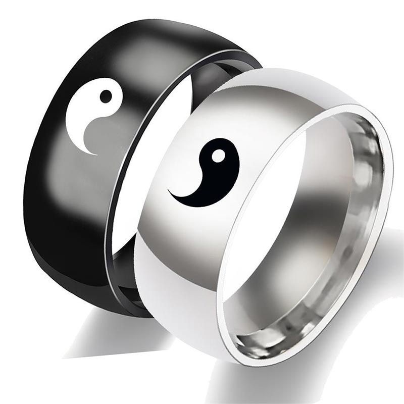 Ring Titanstahl Yin Yang – Balance Paar schwarz weiß Titanring