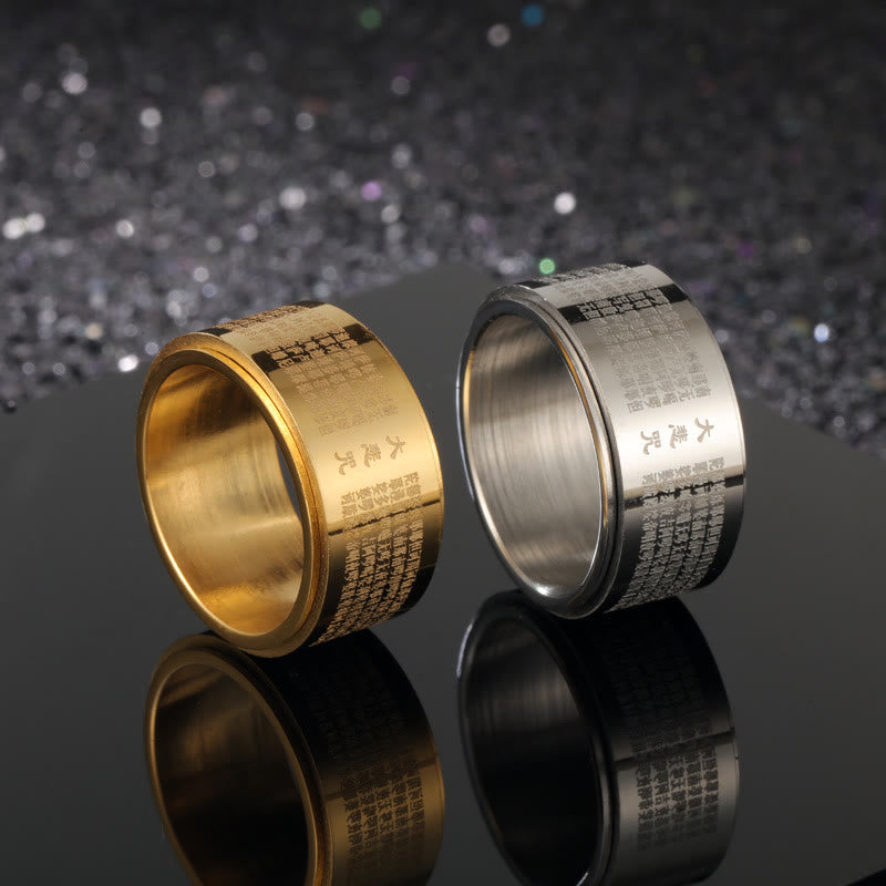 Ring Titanstahl Herzsutra – Stärke Gold Silber mit Mantra Gravur