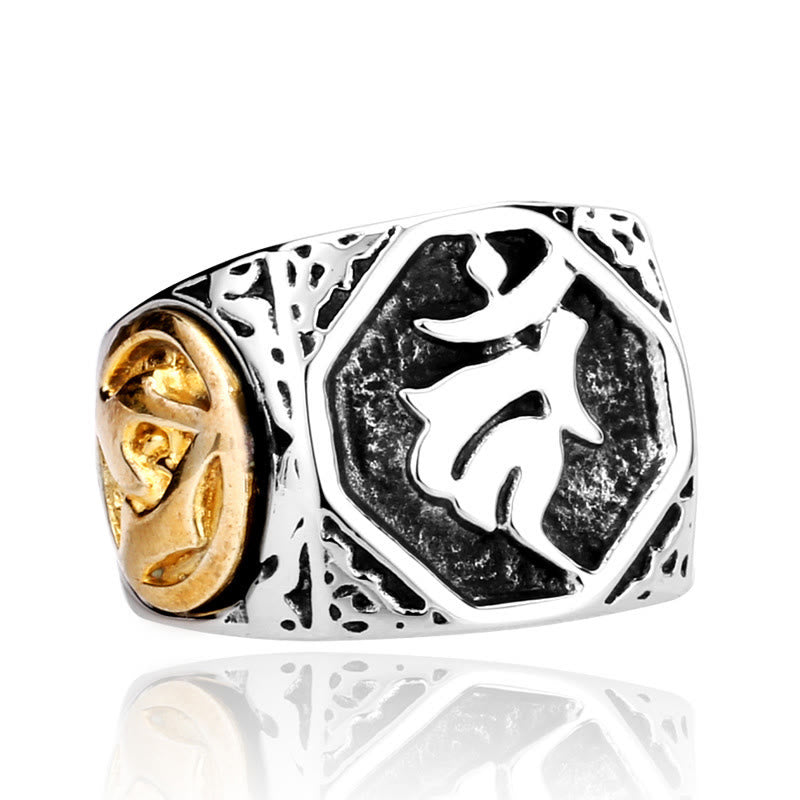 Titanstahl Ring Hand Schwert Sanskrit Balance Schutz Glück