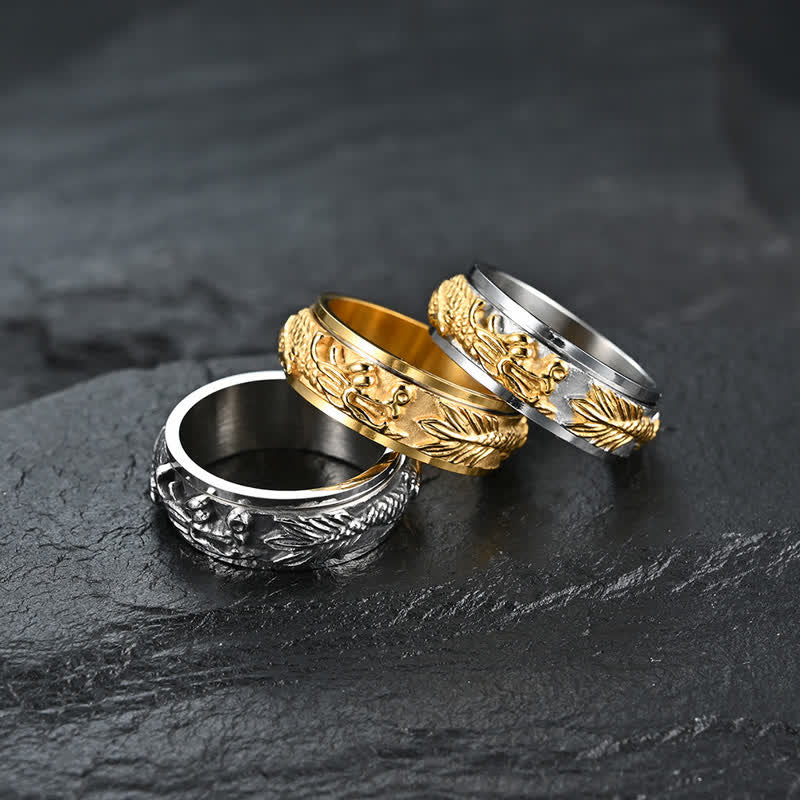 Ring Drachen Titanstahl gold silber Glück Schutz graviert Schmuck