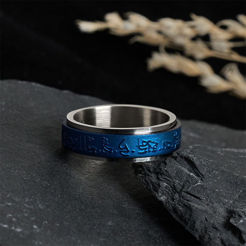 Spiritueller Ring Titanstahl Blau mit Mantra Balance für innere Harmonie