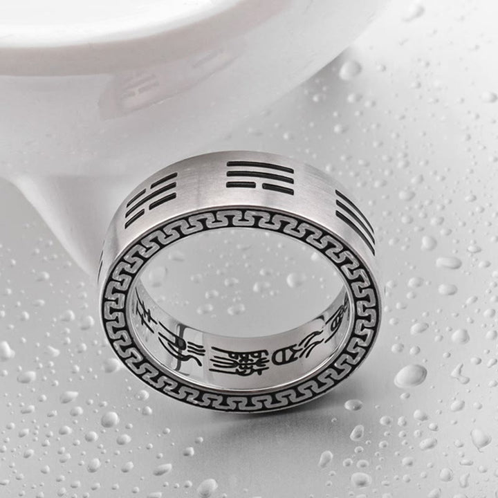 Ring Titanstahl Bagua Yin Yang Harmonie Feng Shui Schutz Glück