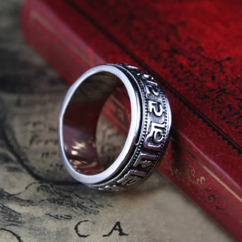 Titanstahl Ring Om Mani Padme Hum Balance Meditation Glück