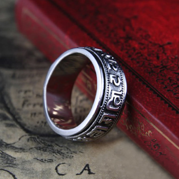 Titanstahl Ring Om Mani Padme Hum Balance Meditation Glück
