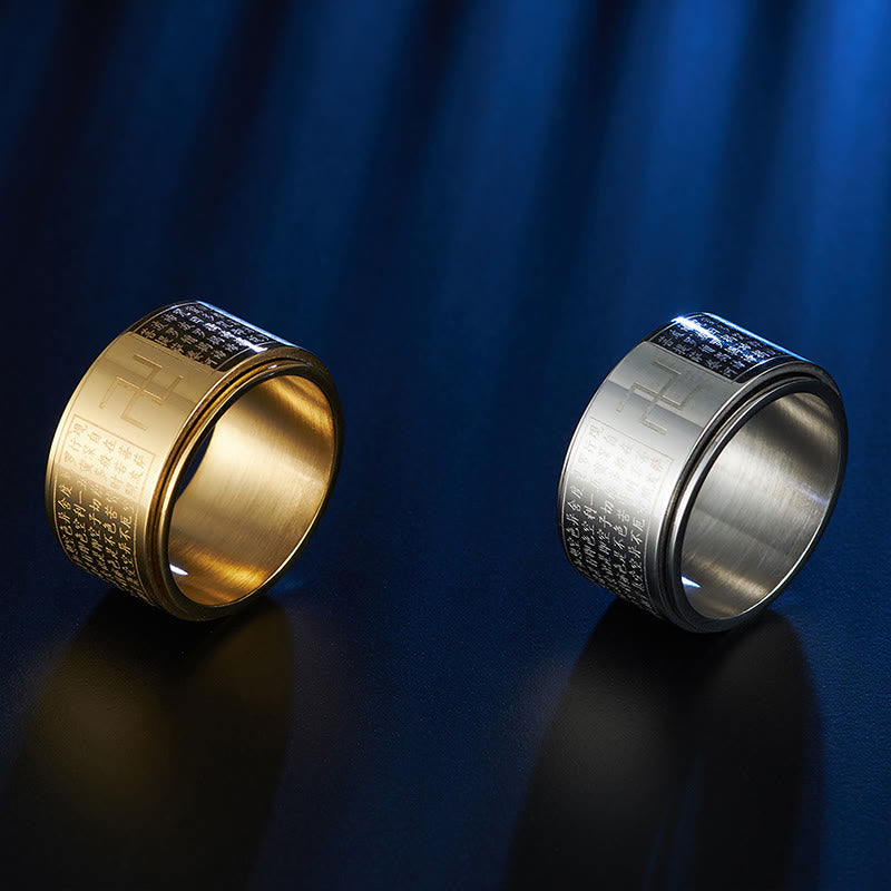 Herzsutra Ring Titanstahl mit Buddha Mantra Gravur für Glück und Schutz