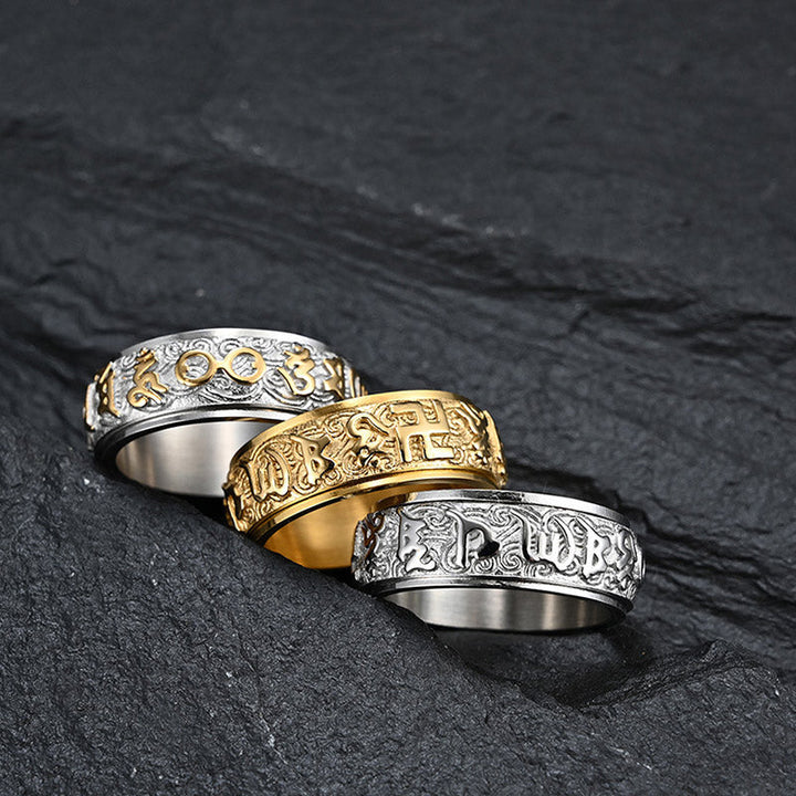 Titanstahl Ring Om Mani Padme Hum – Balance Ruhe Meditation Buddhismus Mantra