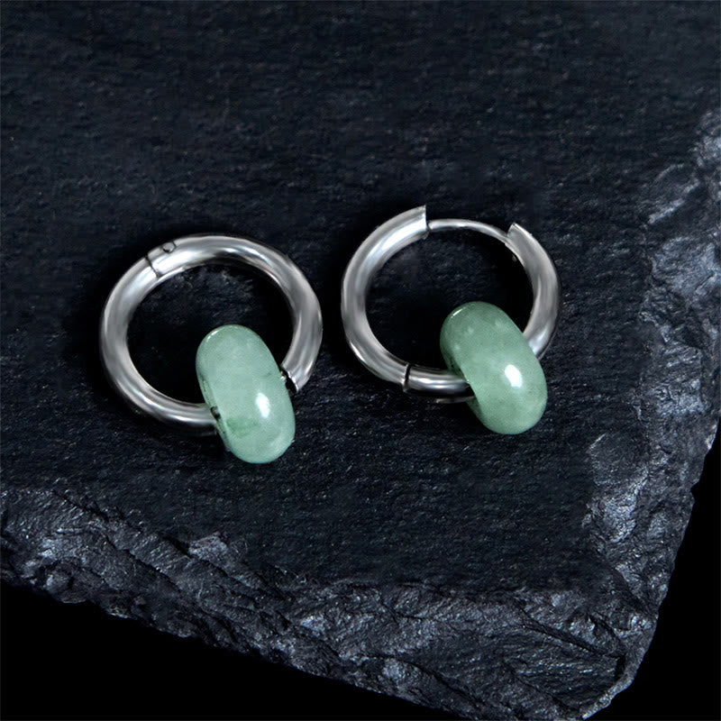 Jade Ohrringe Titanstahl Creolen grün Edelstein Boho Schmuck spirituell