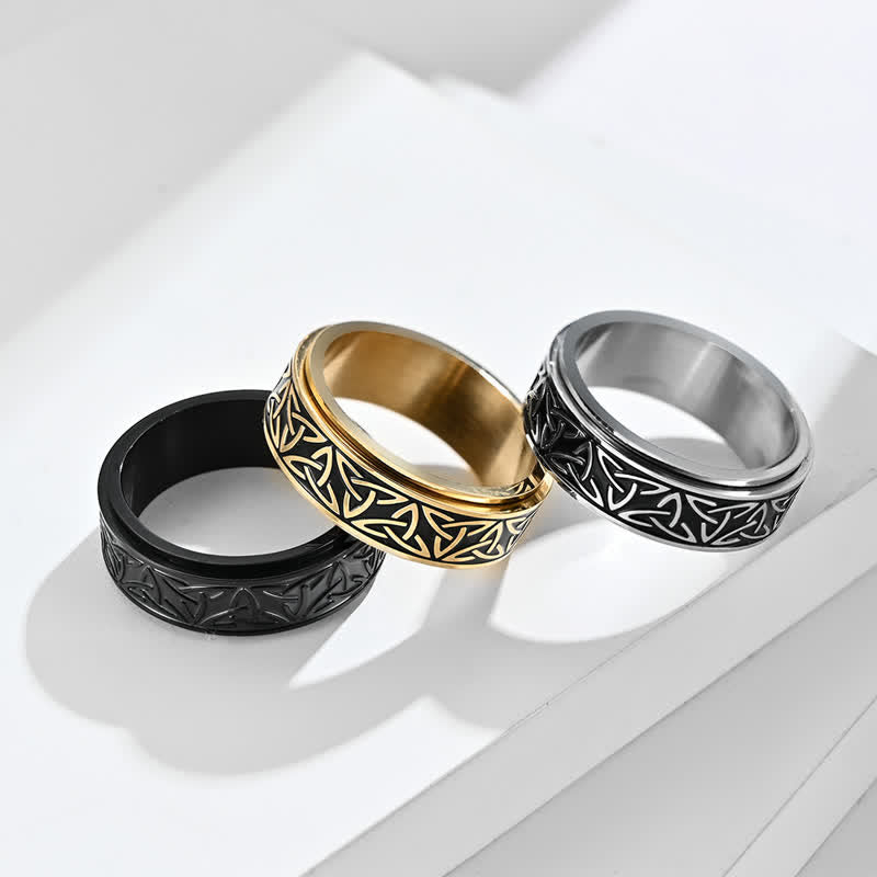 Titanstahl Triquetra Ring Ruhe Celtic Knot Kelten Trinity Gold Silber Schwarz