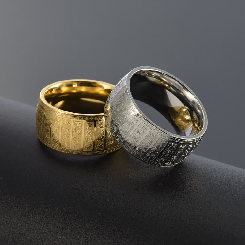 Titanstahl Ring chinesische Gravur Balance Fengshui Schutz Kraft Fingerring