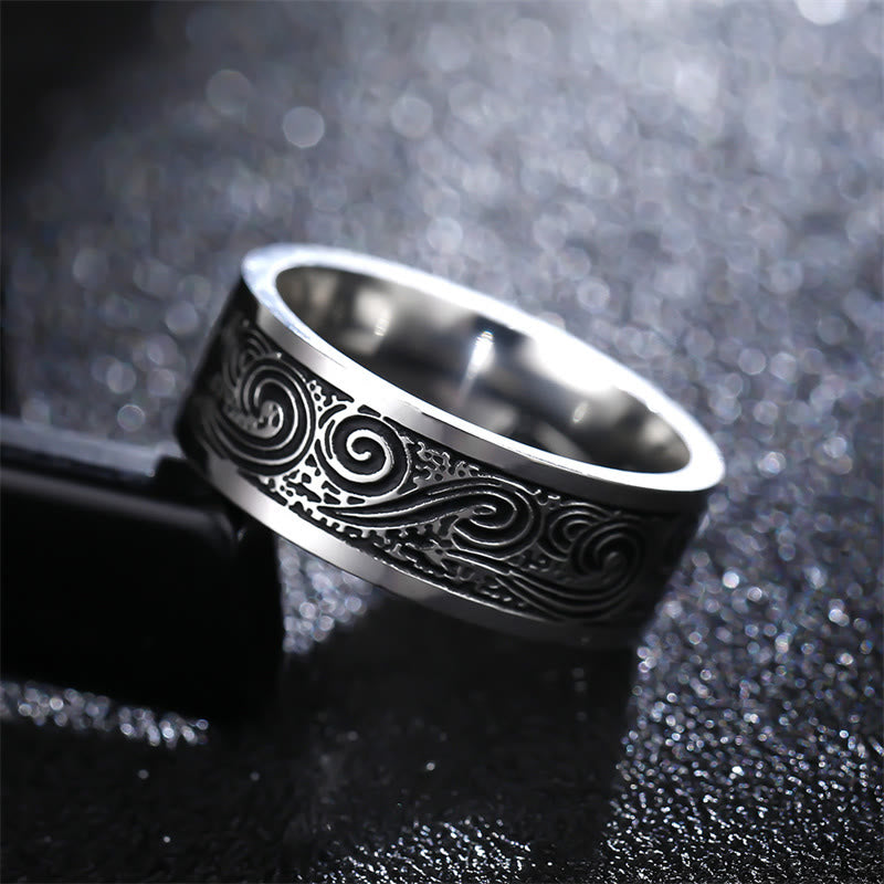 Ring Titanstahl Segenswolken mit Spiralmuster Schutz Wohlstand Glück Harmonie