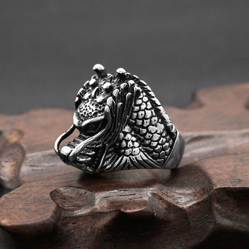 Titanstahl Drachen Ring Feng Shui Harmonie Glück Schutz Fingerring