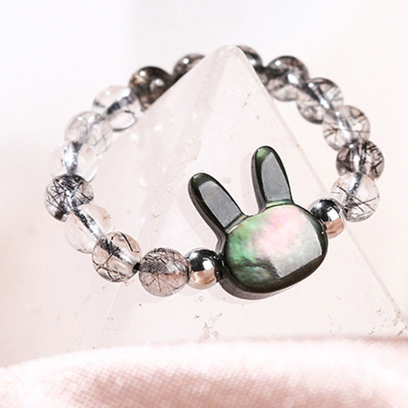 Katze Hase Ring Rutilquarz Tridacna Armband mit Steinen