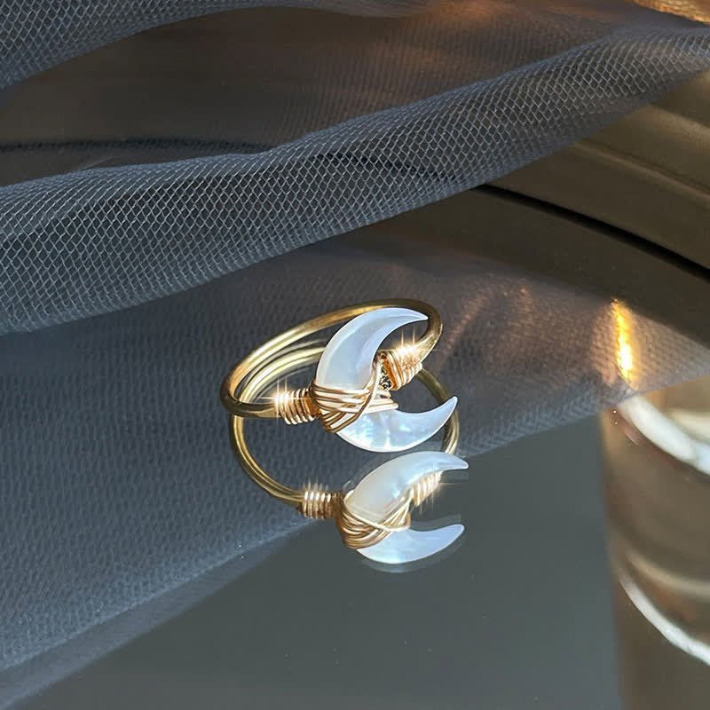 Tridacna Mond Ring Segen Fengshui Glück Kupfer verstellbar