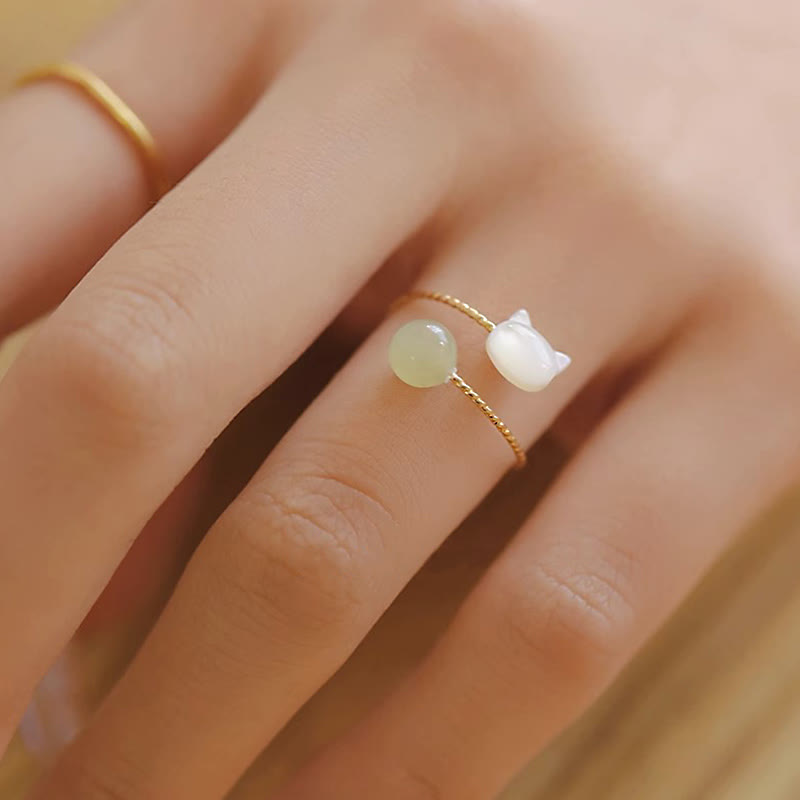 Tridacna Jade Katze Ring Segen Glück Fengshui Fingerring