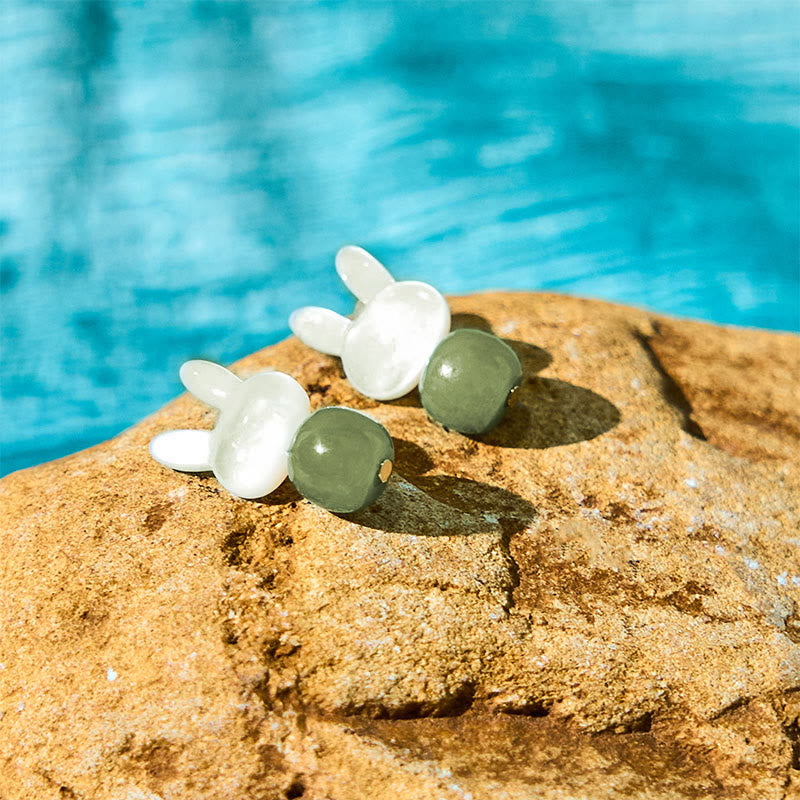 Ohrringe Tridacna Jade Hase – Glück Schmuck Stein Naturstein spirituell Boho